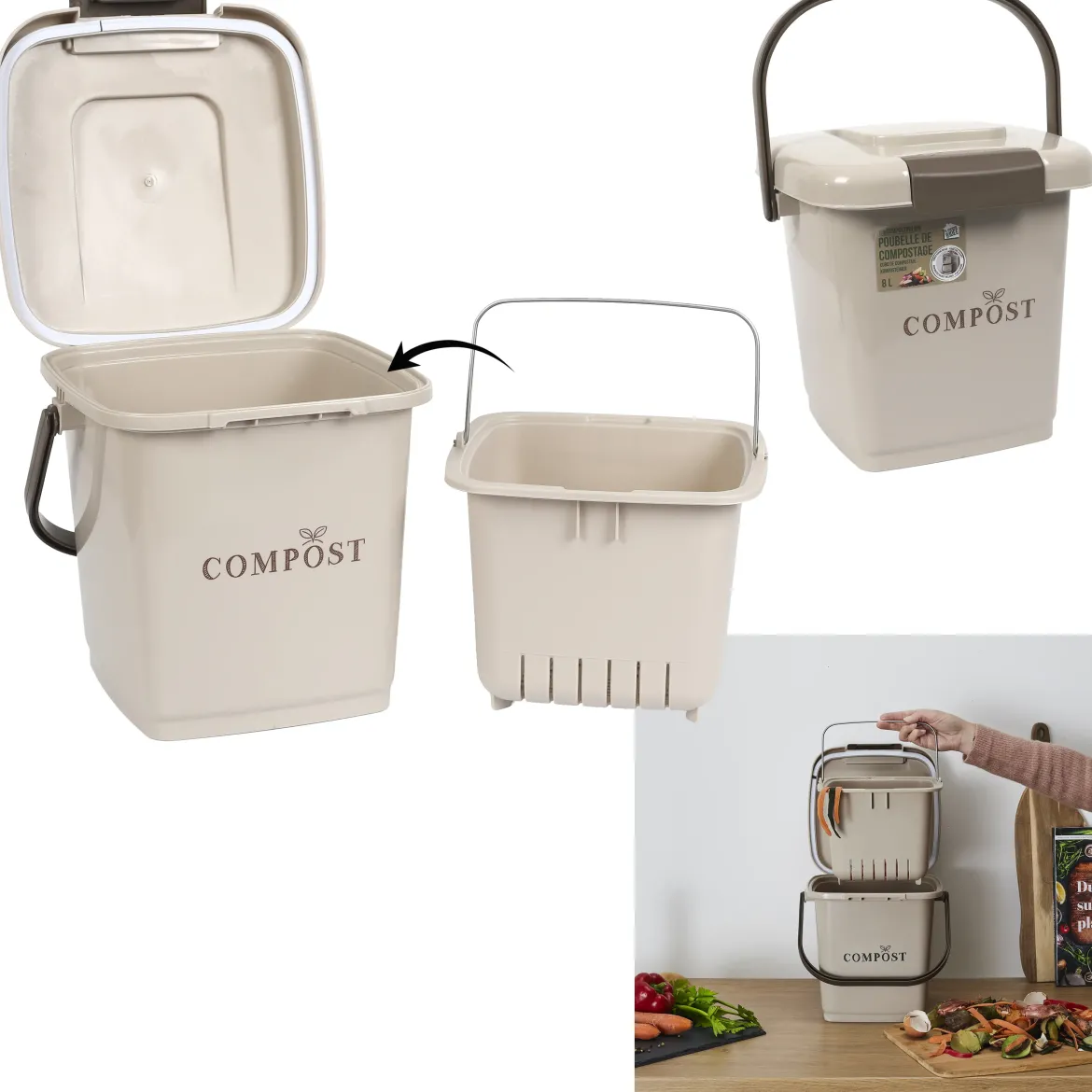 POUBELLE COMPOST 8L SEAU PERFORE ET COUVERCLE