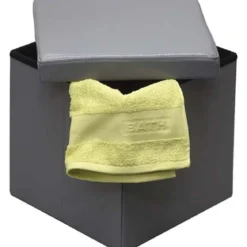 POUF DE RANGEMENT PLIABLE PU MDF UNI  GRIS