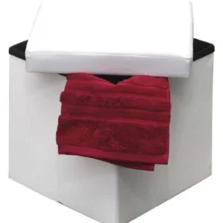 POUF DE RANGEMENT PLIABLE PU MDF UNI BLANC