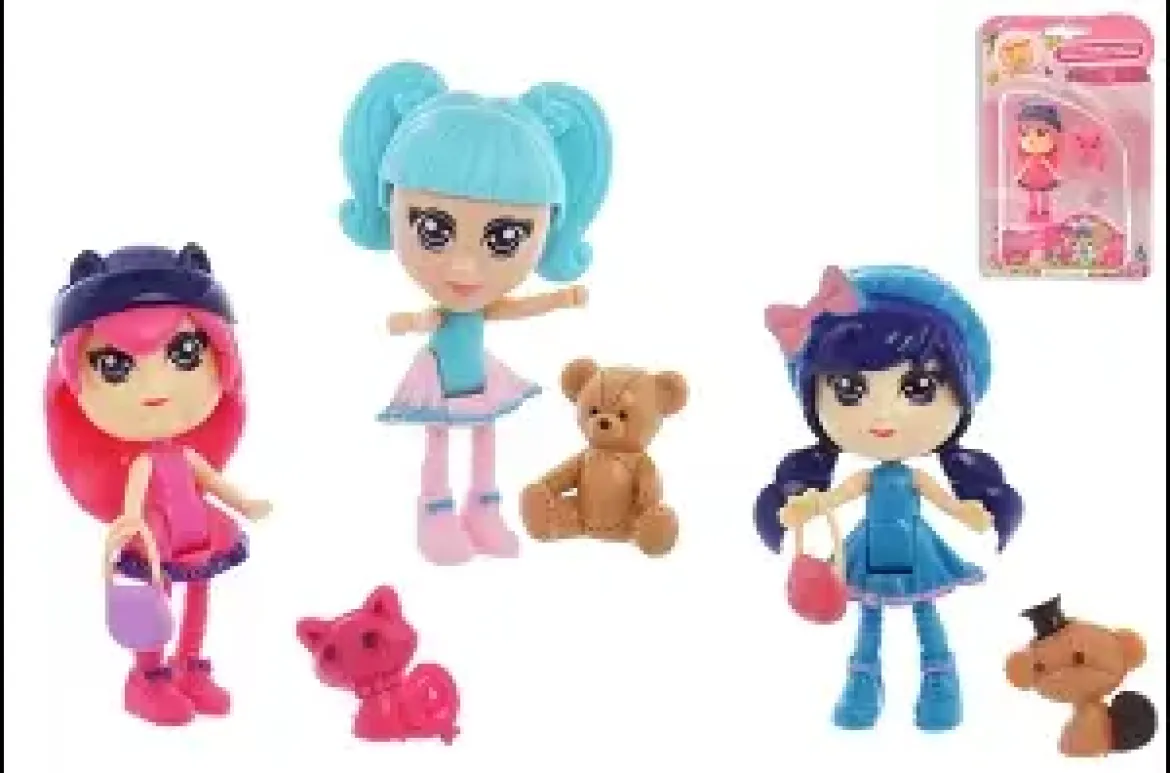 POUPEE ARTICULEE H8CM ET 1 ANIMAL ET 1 ACC.