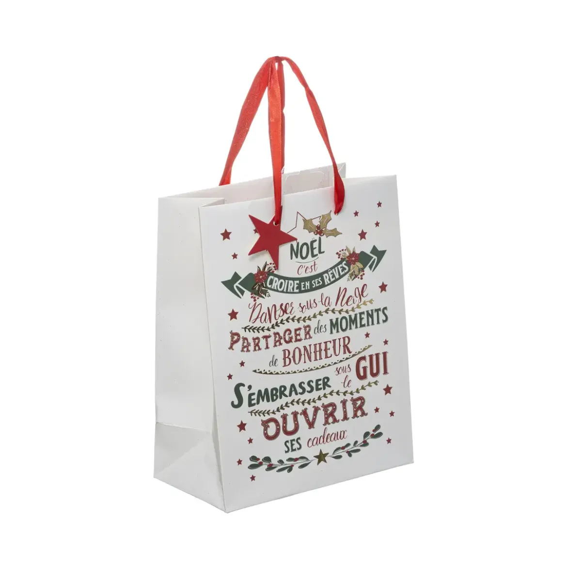 SAC CADEAU IMPRIME WORDING NOEL D.17.8X9.8X22.9CM