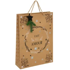 SAC CADEAU KRAFT PAILLETTE ET BOIS D.33X10.2X45.5CM
