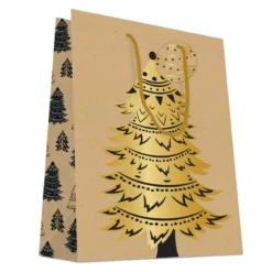 SAC CADEAU SAPIN DORE CHAUD PETIT FORMAT