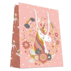 SAC CADEAUX LICORNE DORURE CHAUD 18X23CM