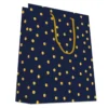 SAC CADEAUX POIS DORE CHAUD OR FOND MARINE 18X23CM