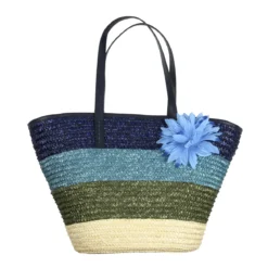 SAC DE PLAGE RAYURES BLEUS L52XW20XH30CM