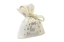 SACHET TOILE METAL VIVE LES MARIES X4 PIECES ARGENT