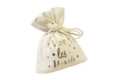 SACHET TOILE METAL VIVE LES MARIES X4 PIECES OR