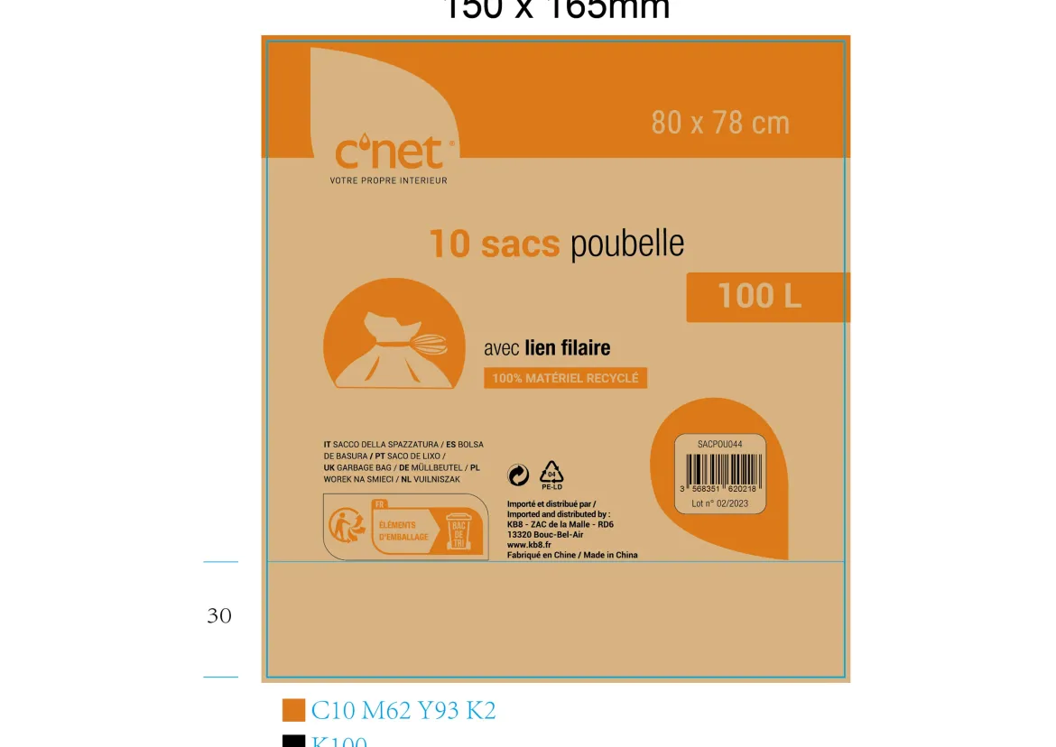 10 SACS POUBELLE 100L AVEC LIENS