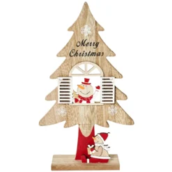 SAPIN A POSER AVEC SCENE DE NOEL H28CM