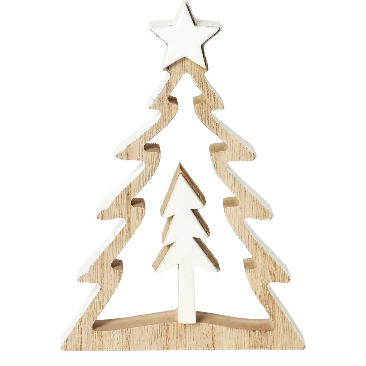 SAPIN AVEC ETOILE BOIS BLANC A POSER H17CM