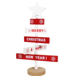 SAPIN DE NOEL PANCARTE ROUGE EN BOIS 33X19CM