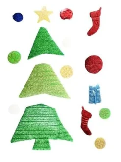 SAPIN ET DECO GEL VITROSTATIQUE PLANCHE 49.5X13CM X16 PIECES