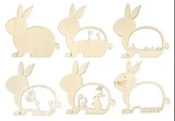 SCENE BOIS CISELE FORME LAPIN DE PAQUES 15X14.4CM