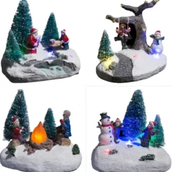 SCENE VILLAGE DE NOEL NEIGE ET SAPIN 3LED A PILES