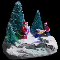 SCENE VILLAGE DE NOEL NEIGE ET SAPIN 3LED A PILES