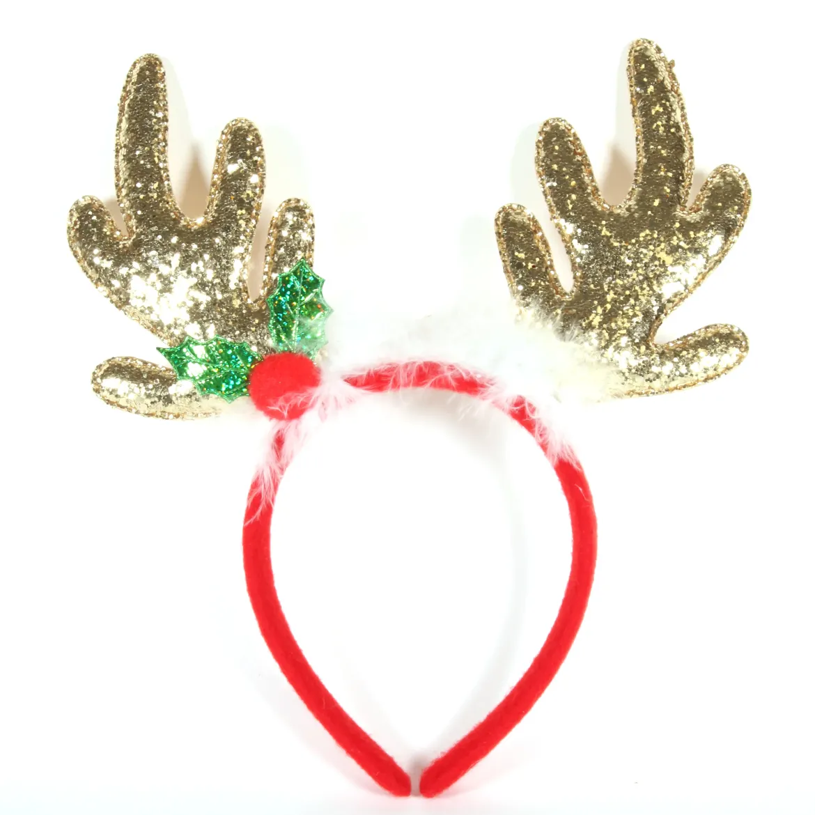 SERRE TETE NOEL CERF ROUGE ET DORE 26X30CM