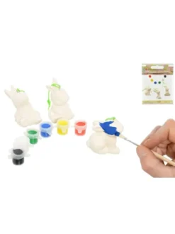 SET 3 LAPINS A PEINDRE ET PEINTURE ET PINCEAU