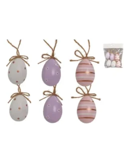 SET 6 OEUFS DECO BLANC ROSE VIOLET
