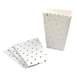 SET 4 BOITES A POP CORN POIS OR H.20CM CONFETTIS OR