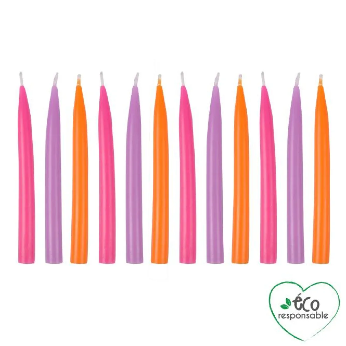 SET 12 BOUGIES ANNIVERSAIRE CIRE ABEILLE H.9CM ROSE ORANGE