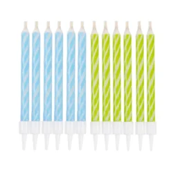 SET 12 BOUGIES ANNIVERSAIRE MAGIQUE H.6CM BLEU ET VERT