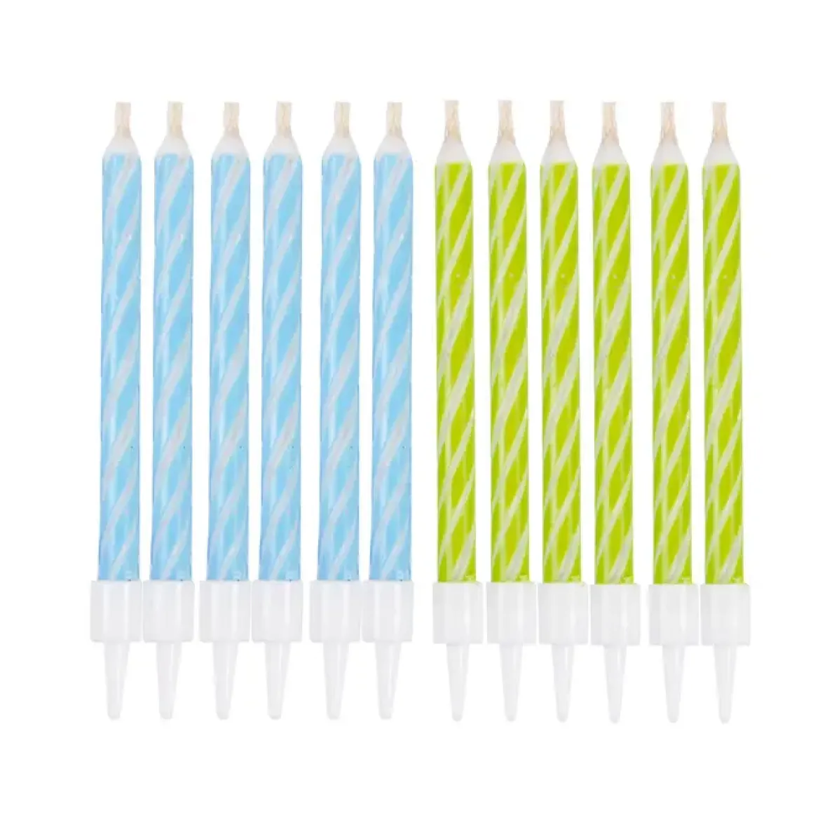 SET 12 BOUGIES ANNIVERSAIRE MAGIQUE H.6CM BLEU ET VERT