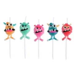 SET 5 BOUGIES MONSTRES 3D ET PIC PLASTIQUE MONSTRES
