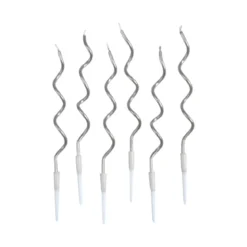 SET 12 BOUGIES SPIRALES AVEC SUPPORT H.12.5CM ARGENT