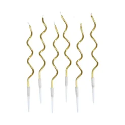 SET 12 BOUGIES SPIRALES AVEC SUPPORT H.12.5CM OR