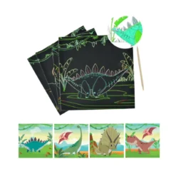 SET 4 CARTES A GRATTER 20X20CM DINOSAURES