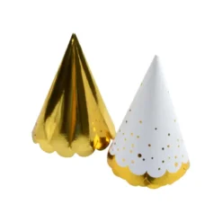 SET 6 CHAPEAUX ANNIVERSAIRE CARTON H.16CM CONFETTIS OR
