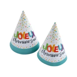 SET 6 CHAPEAUX ANNIVERSAIRE CARTON H.16CM HAPPY CONFETTIS