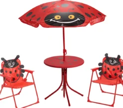 SET JARDIN ENFANT 2 CHAISES 1 TABLE 1 PARASOL COCCINELLE