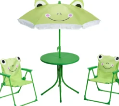 SET JARDIN ENFANT 2 CHAISES 1 TABLE 1 PARASOL GRENOUILLE