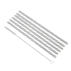 SET 6 PAILLES PLASTIQUE REUTILISABLE GRIS BLANC ET BROSSE