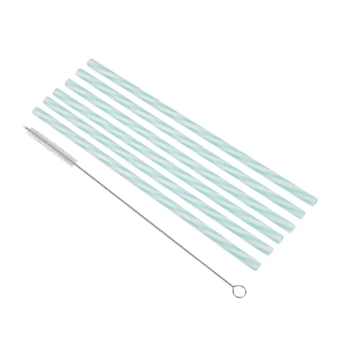SET 6 PAILLES PLASTIQUE REUTILISABLE MENTHE BLANC ET BROSSE