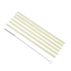 SET 6 PAILLES PLASTIQUE REUTILISABLE JAUNE BLANC ET BROSSE