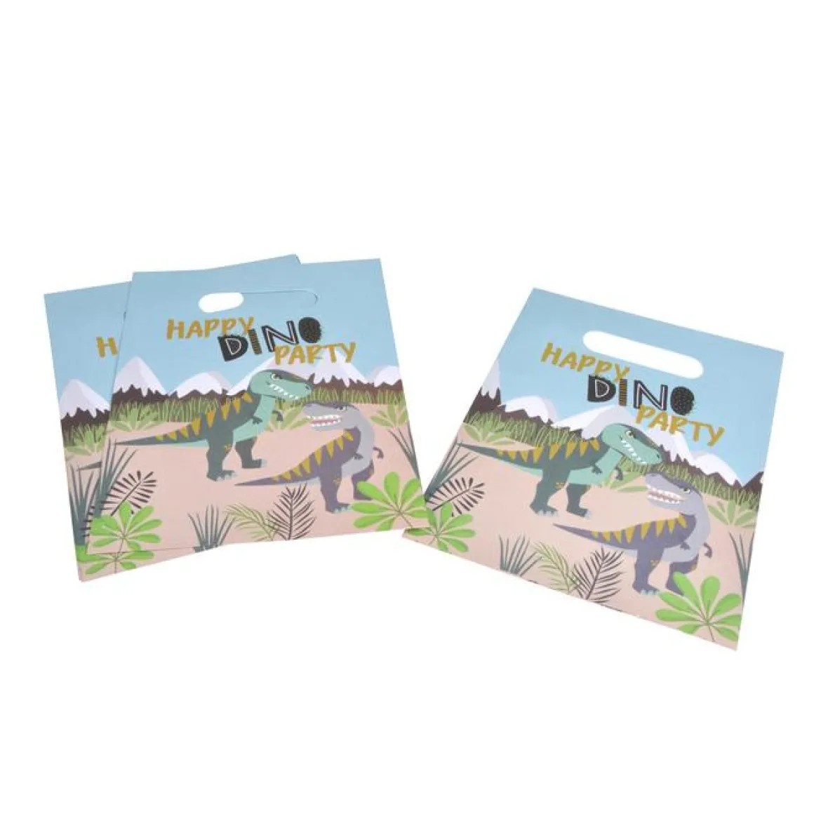SET 6 SACS A BONBONS PAPIER 23CM HAPPY DINO