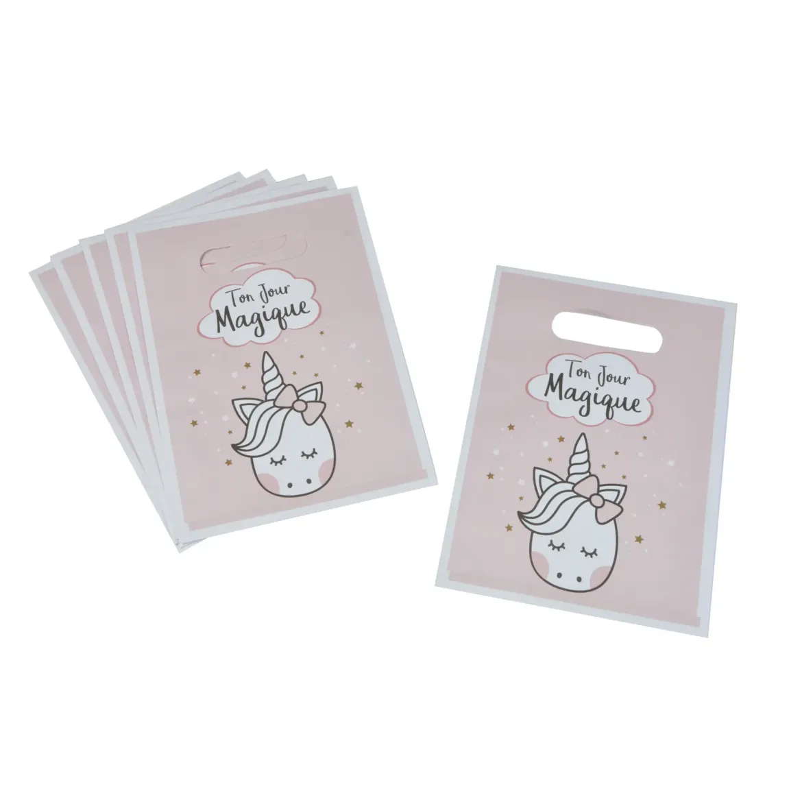 SET 6 SACS A BONBONS PAPIER H.23CM LICORNE