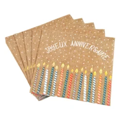 SET 20 SERVIETTES PAPIER 33X33CM ANNIVERSAIRE KRAFT