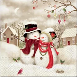 SET 20 SERVIETTES 3 PLIS 33X33CM COUPLE BONHOMMES DE NEIGE