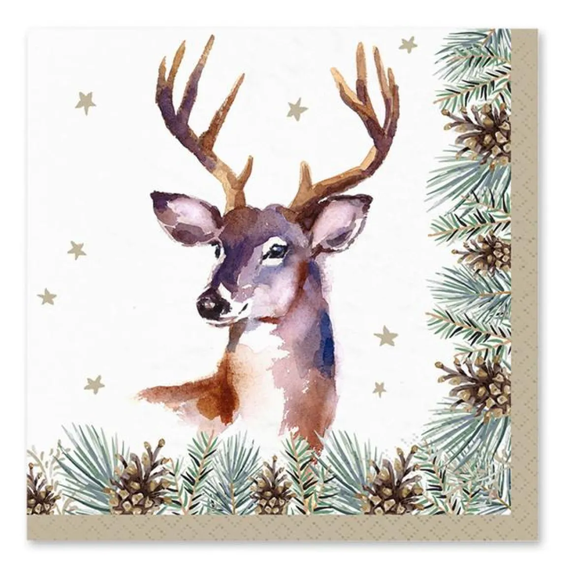 SET 20 SERVIETTES 3 PLIS 33X33CM NATURE CERF