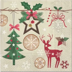 SET 20 SERVIETTES 3 PLIS 33X33CM NOEL RUSTIQUE