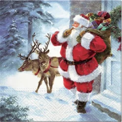 SET 20 SERVIETTES 3 PLIS 33X33CM PERE NOEL ET SES RENNES