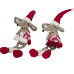 SOURIS NOEL ASSISE RAYURES ROUGES ECHARPE