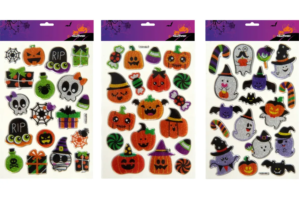 STICKER GLITTER HALLOWEEN DIVERS POUR FENETRE 15.5X10.5CM