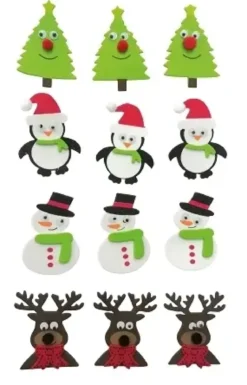 STICKER MOUSSE PERSONNAGES DE NOEL 3.5CM A 5.1CM X12 PIECES