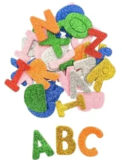 STICKERS ALPHABET MOUSSE PAILLETEE 2.5X3CM X182 PIECES