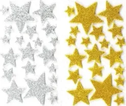STICKERS 3D ETOILES OR ARGENT MOUSSE PAILLETEE X40 PIECES